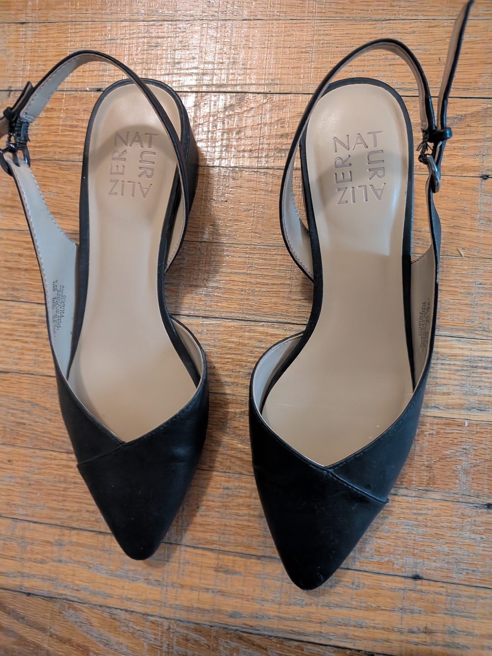 Naturalizer Black Pointed Slingback Flats with Ankle Strap